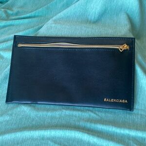 Balenciaga black leather glasses case pouch Clutch with Gold Accents